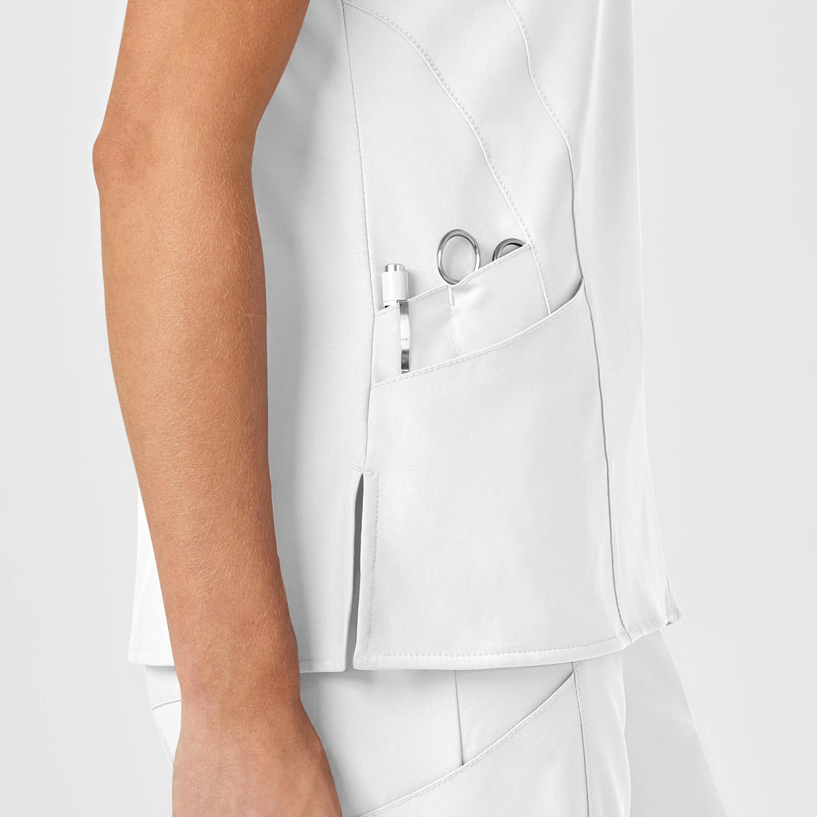 W123 Women's Stylized V-Neck Scrub Top - White - Image 8