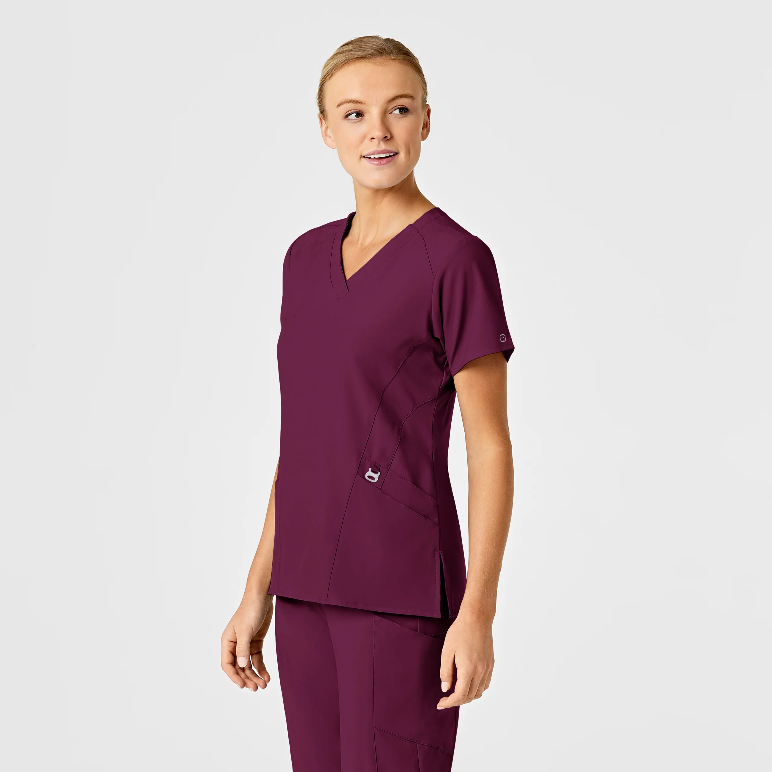 W123 Women's Stylized V-Neck Scrub Top - Wine - Image 4