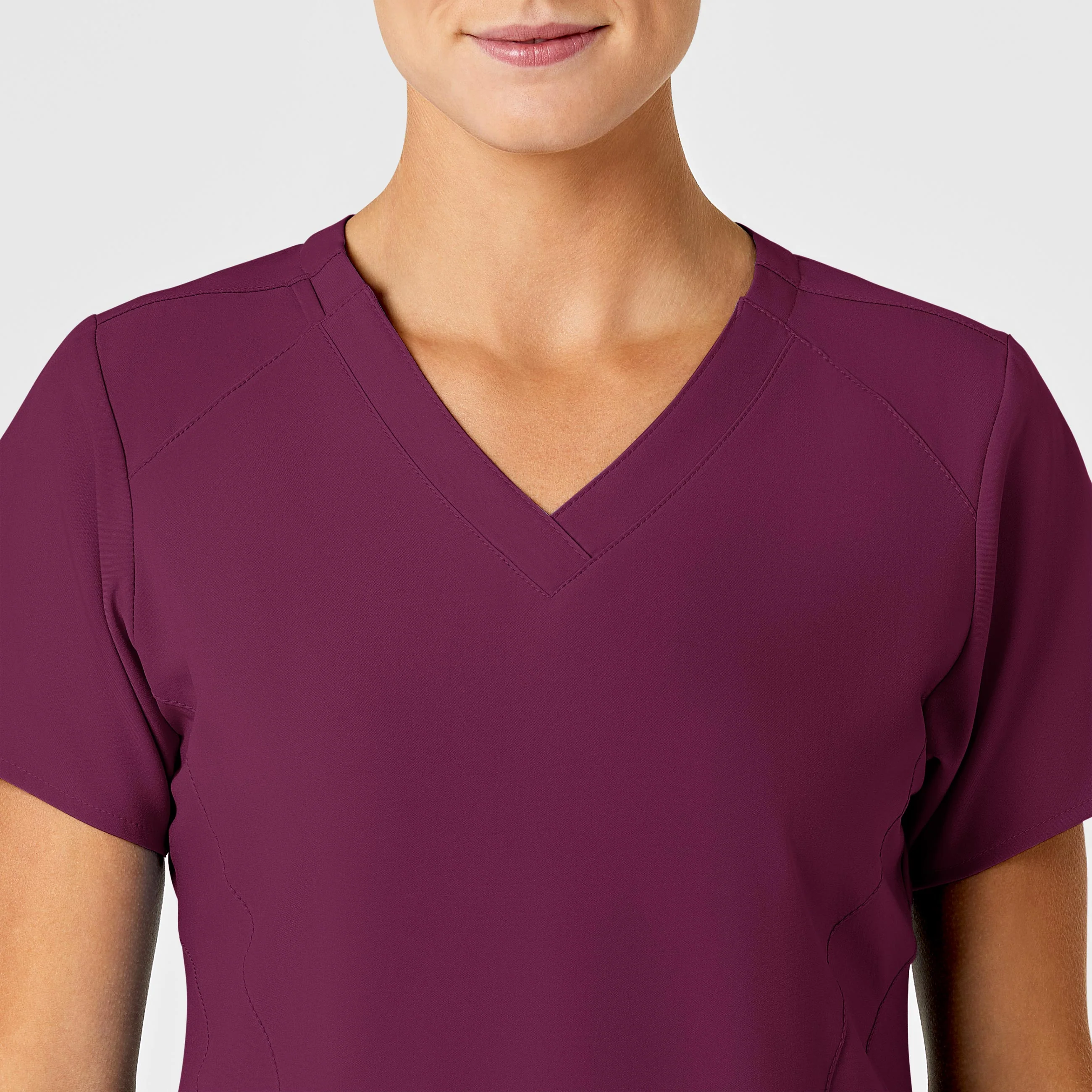 W123 Women's Stylized V-Neck Scrub Top - Wine - Image 5
