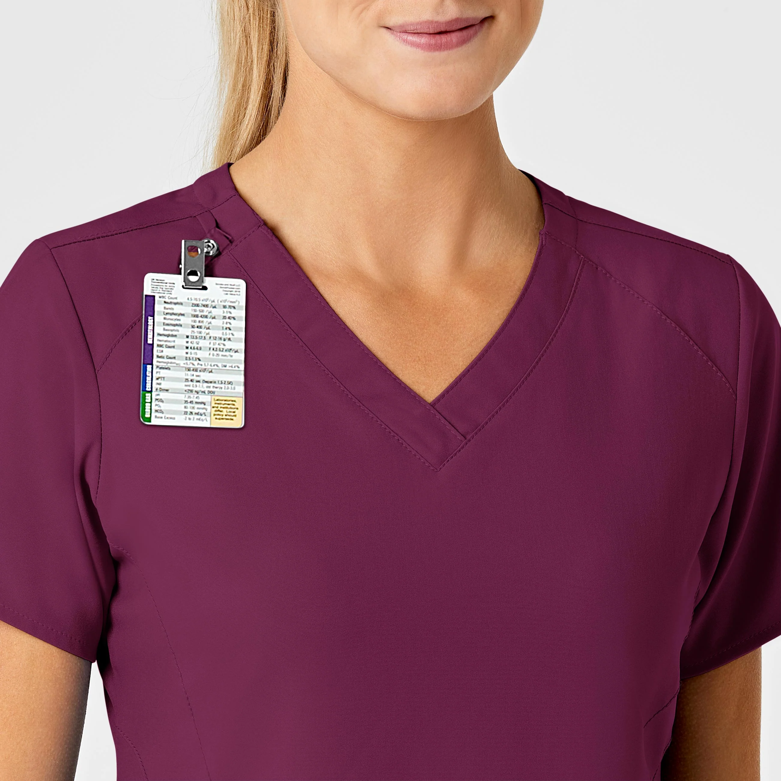 W123 Women's Stylized V-Neck Scrub Top - Wine - Image 6