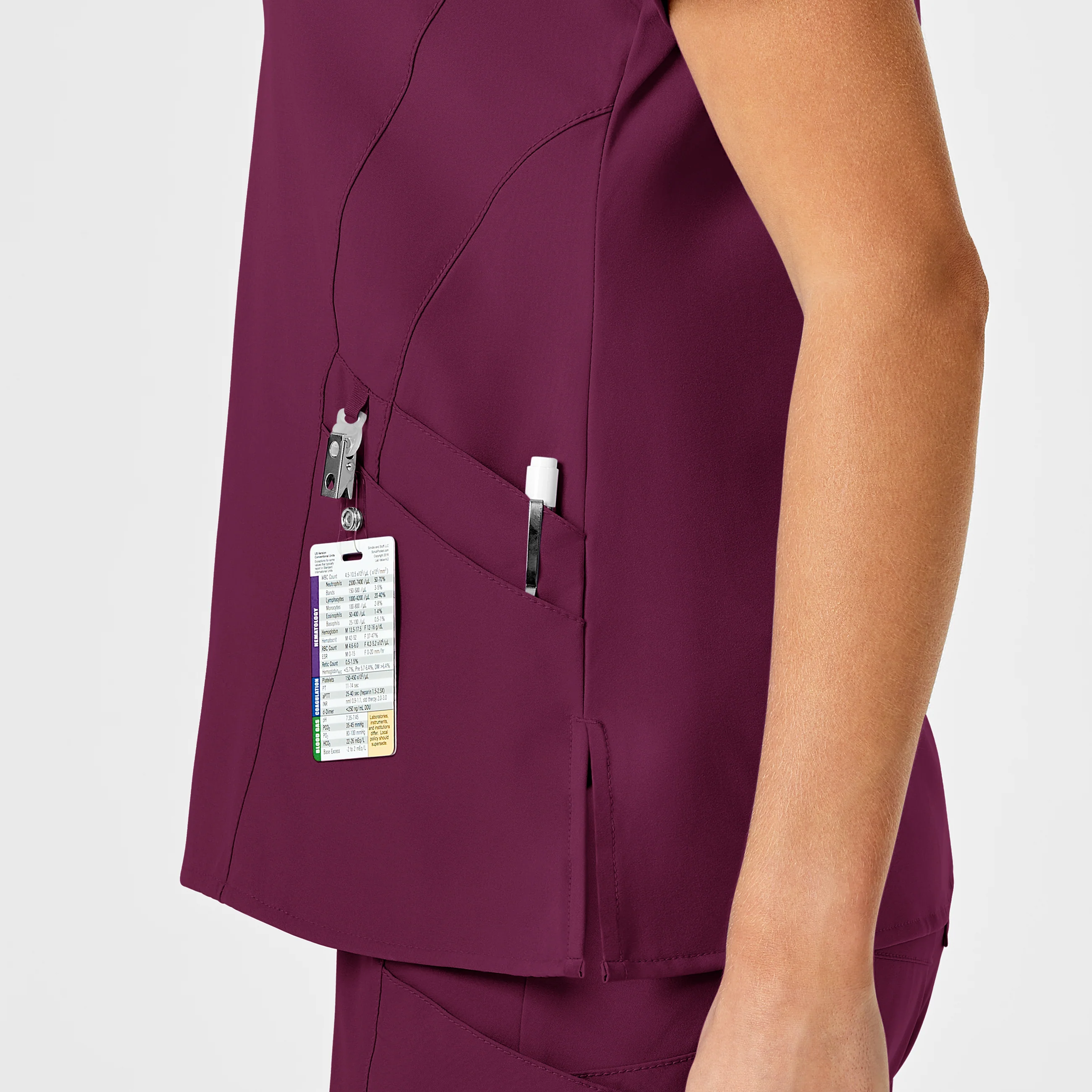 W123 Women's Stylized V-Neck Scrub Top - Wine - Image 7