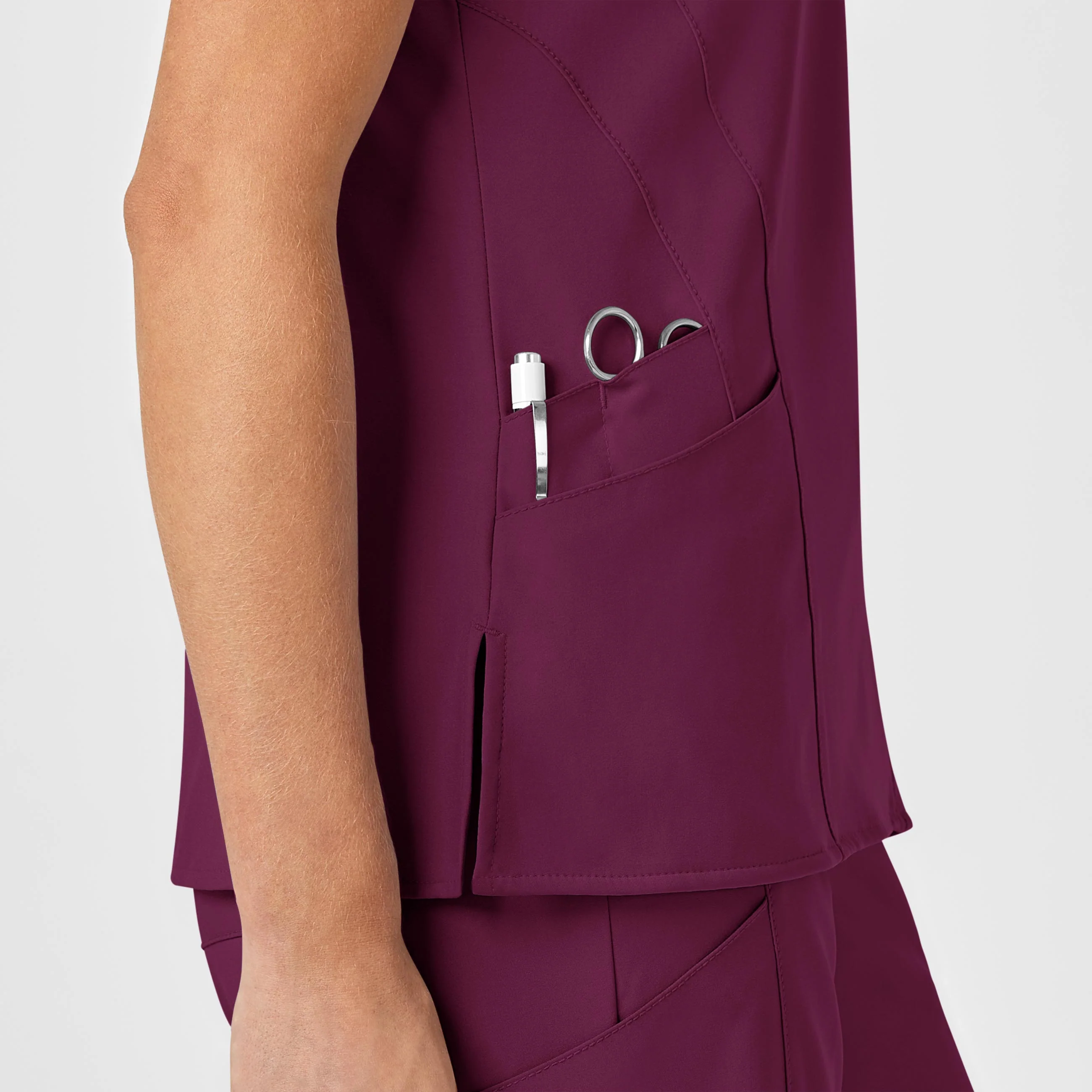 W123 Women's Stylized V-Neck Scrub Top - Wine - Image 8