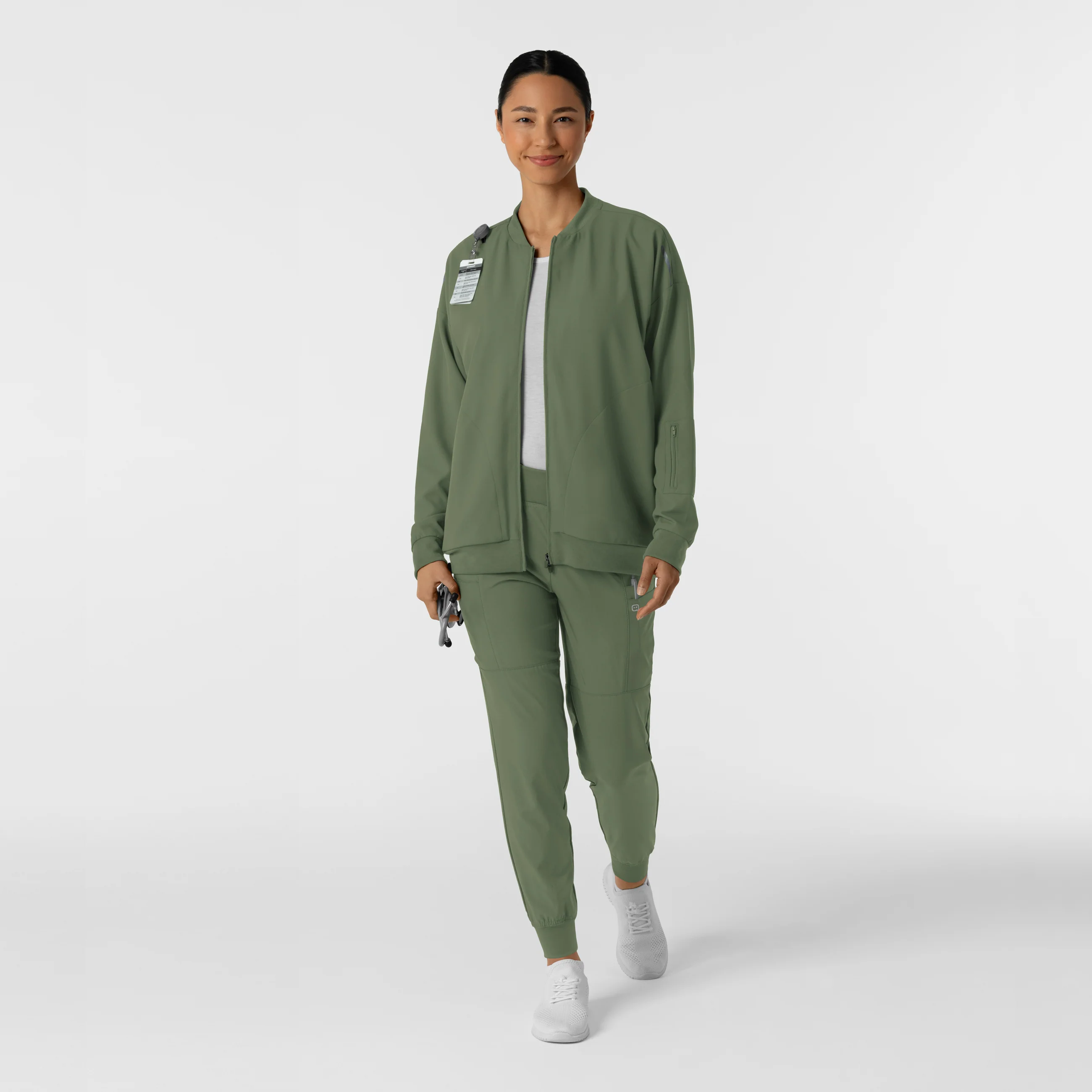 Women's Bomber Scrub Jacket - Olive - Image 3