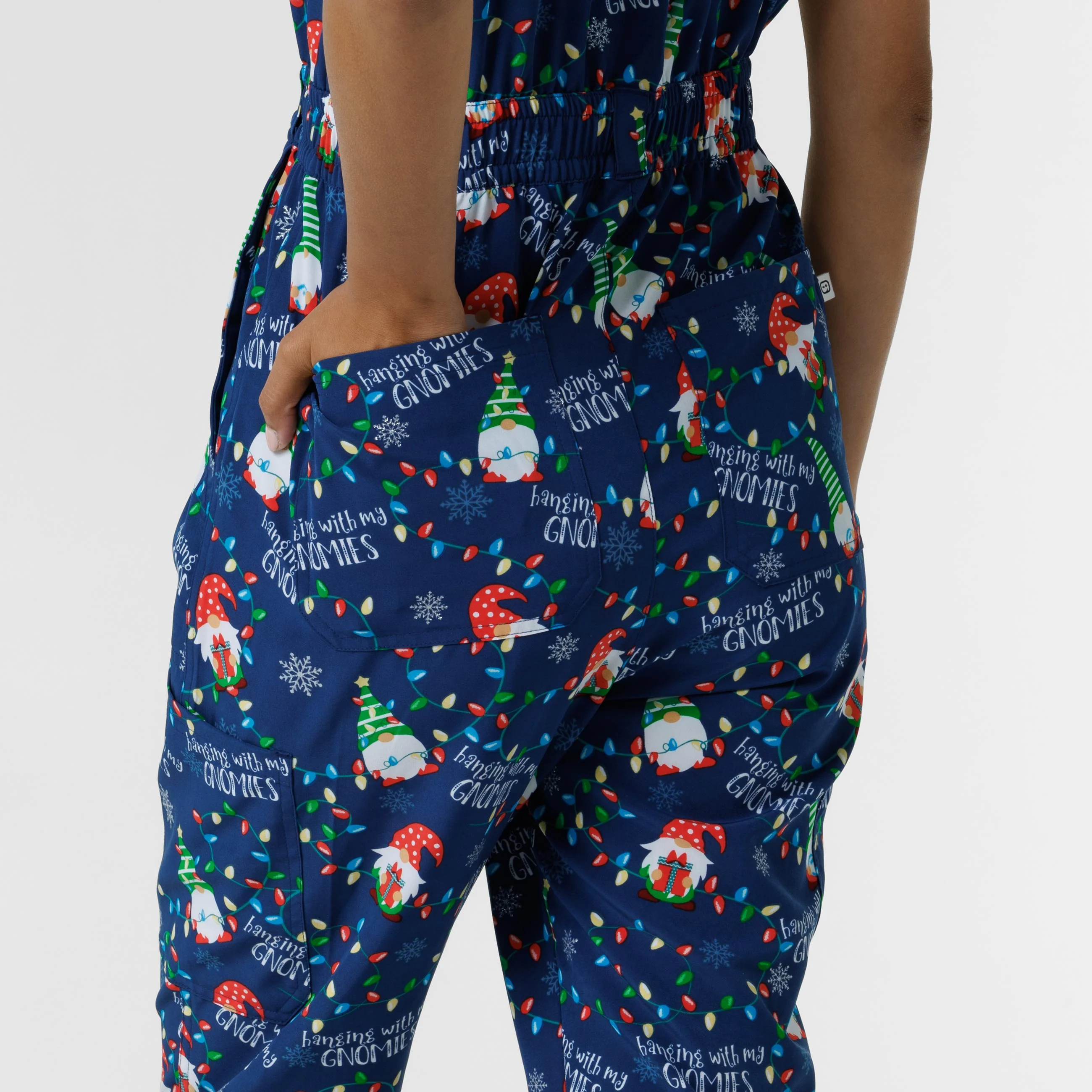 Wink Women's Holiday Print Zip Front Onesie - Gnome Alone - Image 11