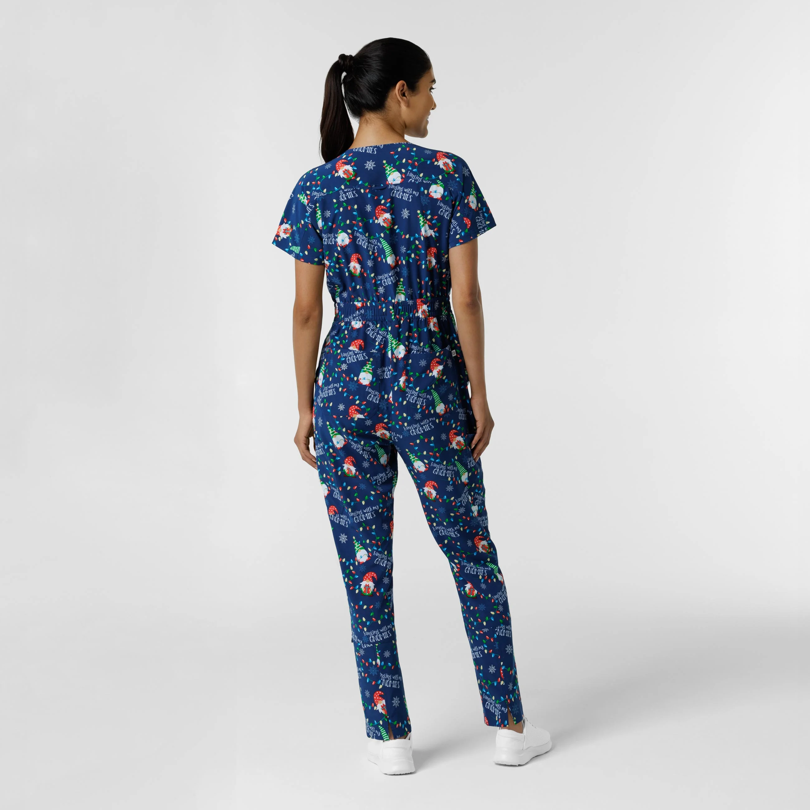 Wink Women's Holiday Print Zip Front Onesie - Gnome Alone - Image 2
