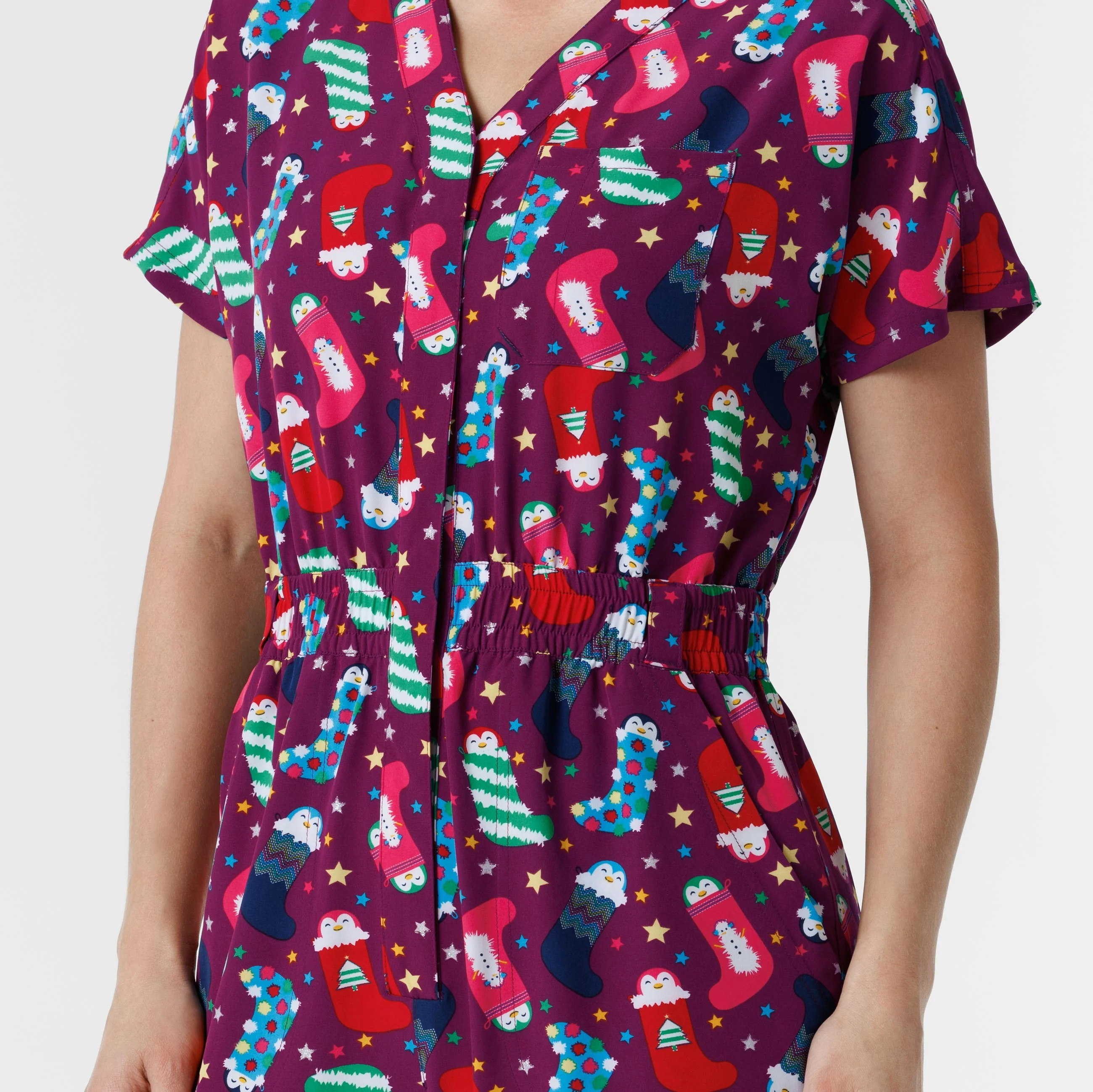 Wink Women's Holiday Print Zip Front Onesie - Penguin Pals - Image 10