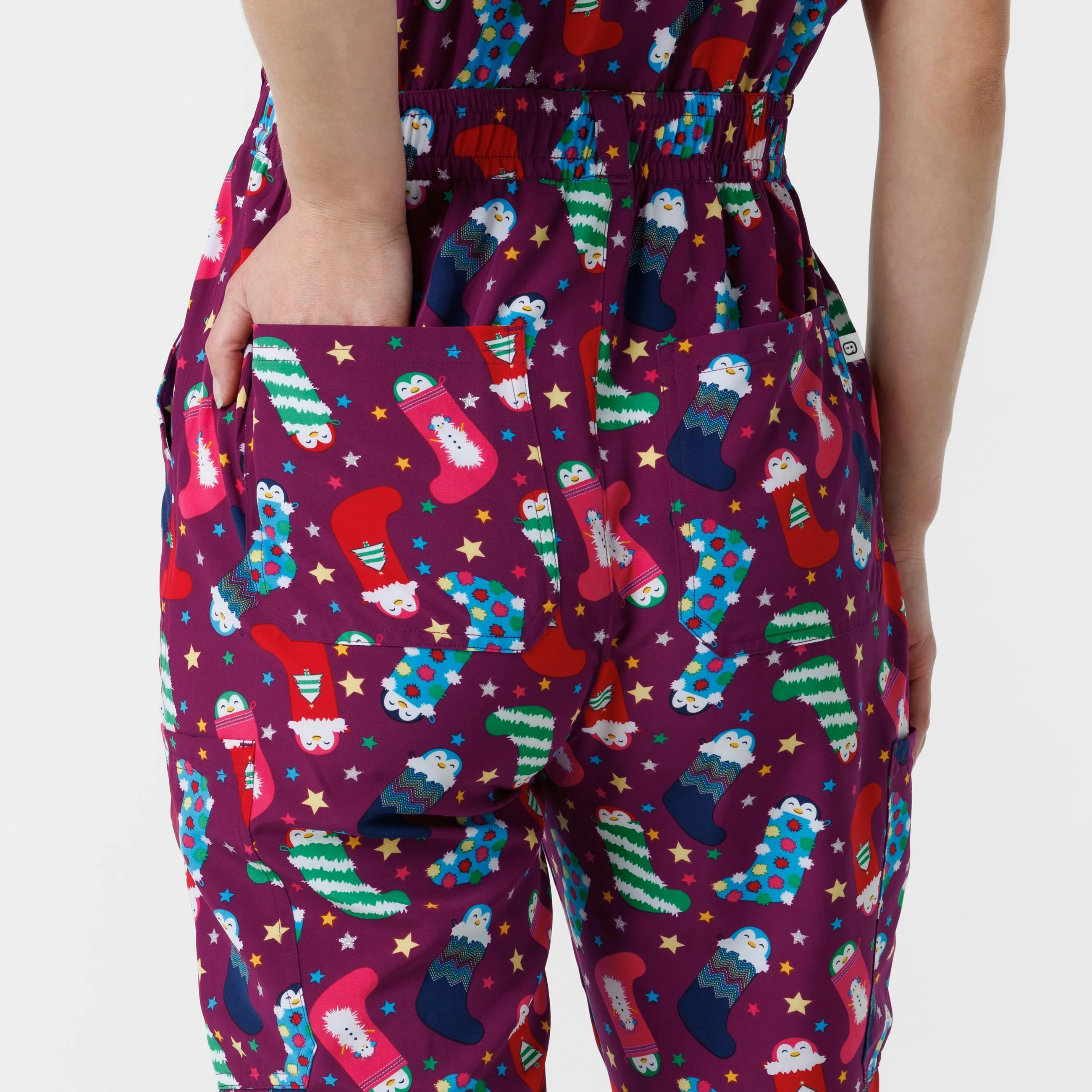 Wink Women's Holiday Print Zip Front Onesie - Penguin Pals - Image 11