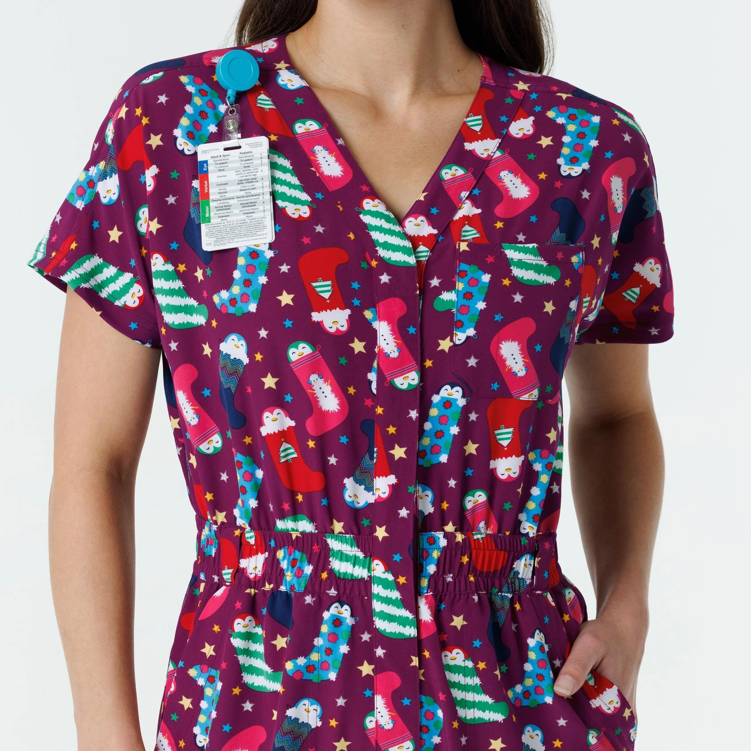 Wink Women's Holiday Print Zip Front Onesie - Penguin Pals - Image 6