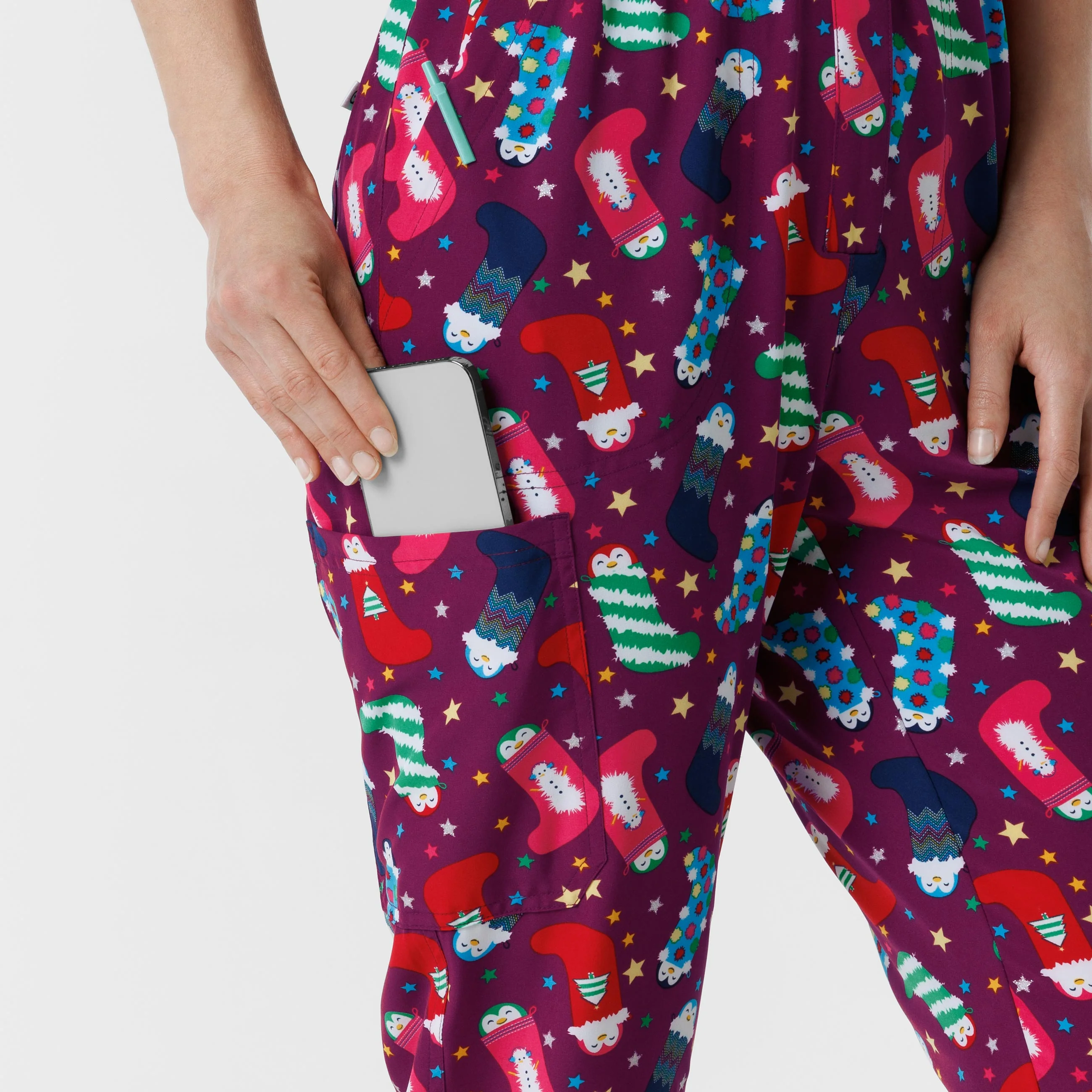 Wink Women's Holiday Print Zip Front Onesie - Penguin Pals - Image 8
