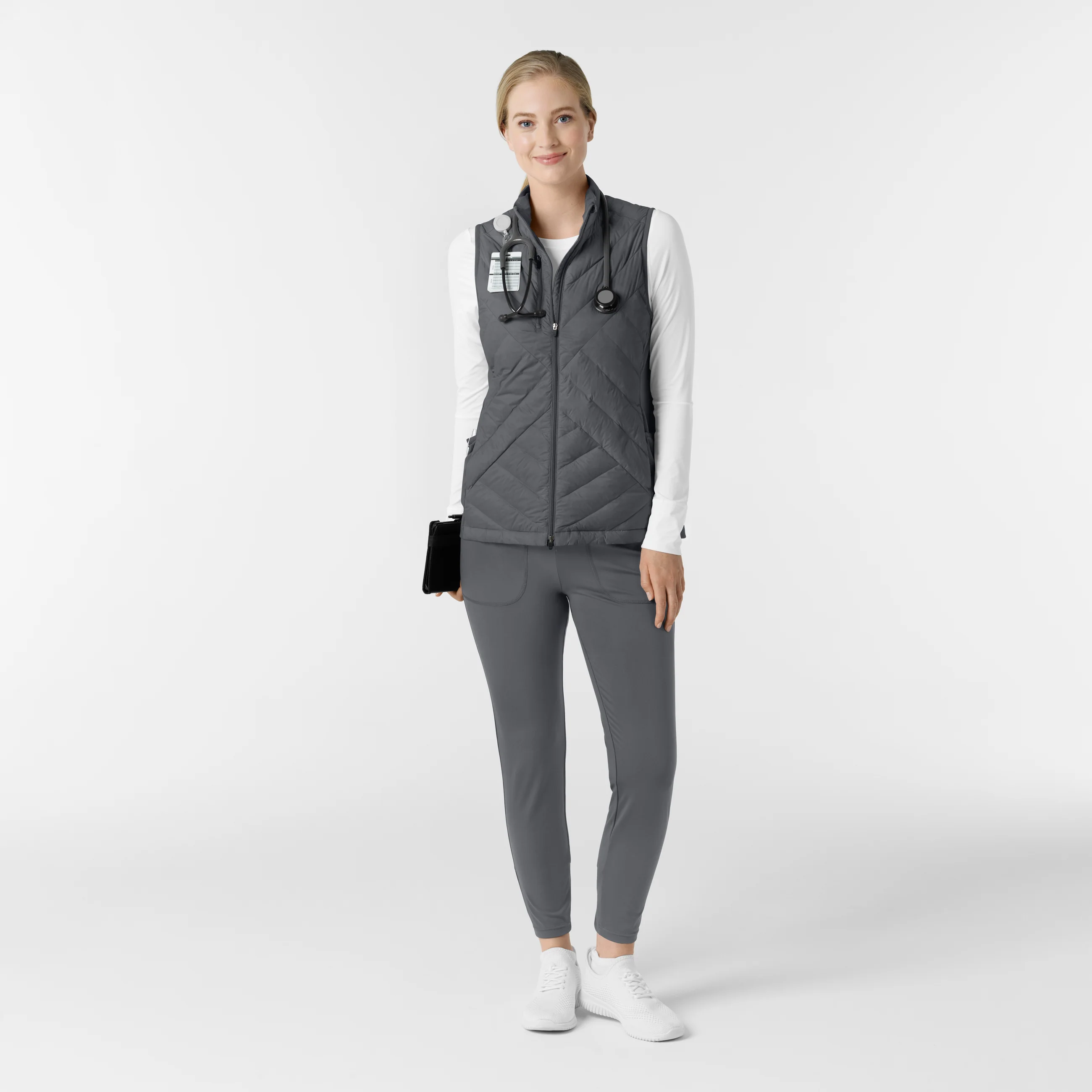 Women's Quilted Scrub Vest - Pewter - Image 4