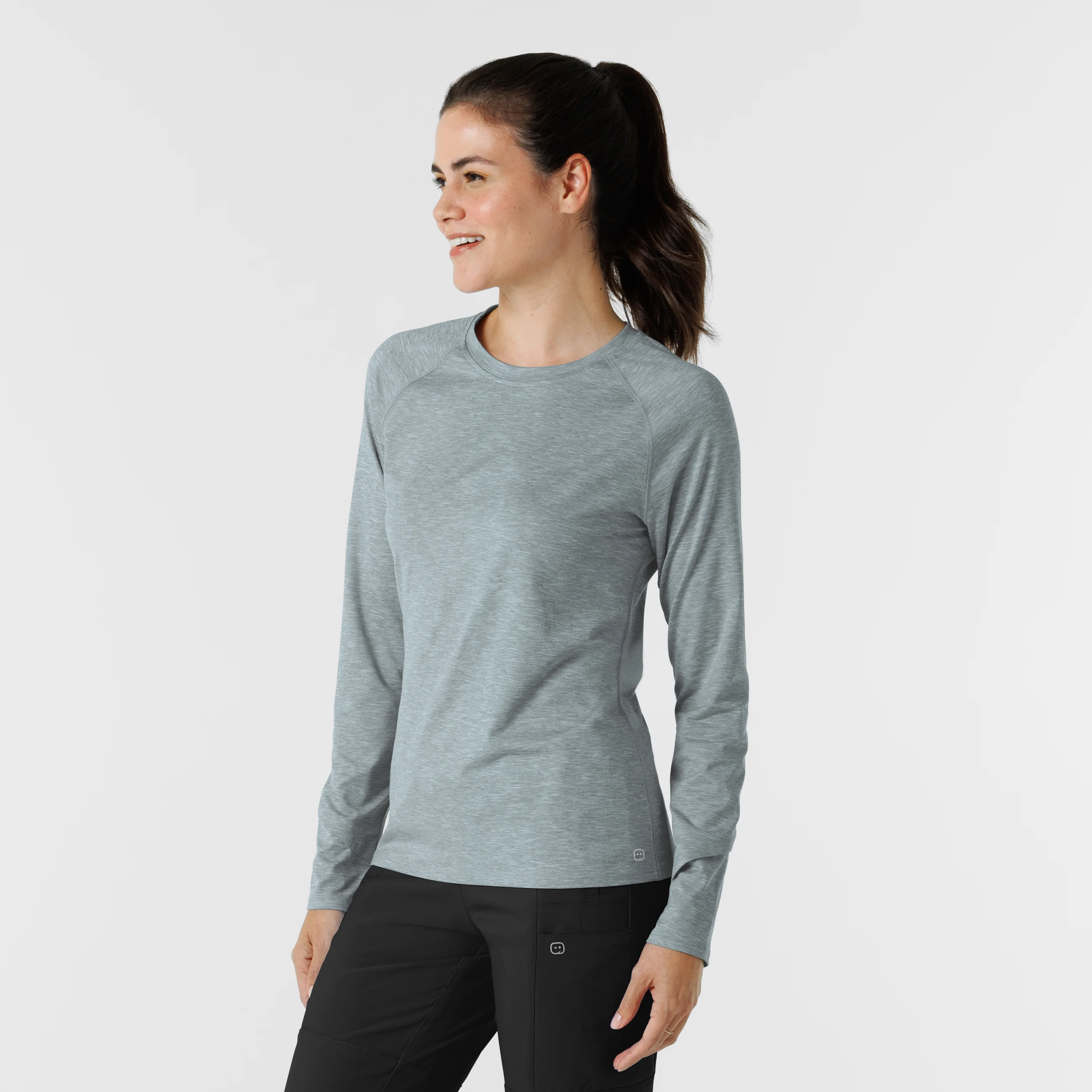 Women's Watch Window Long Sleeve Underscrub Top - Grey Heather Knit - Image 4