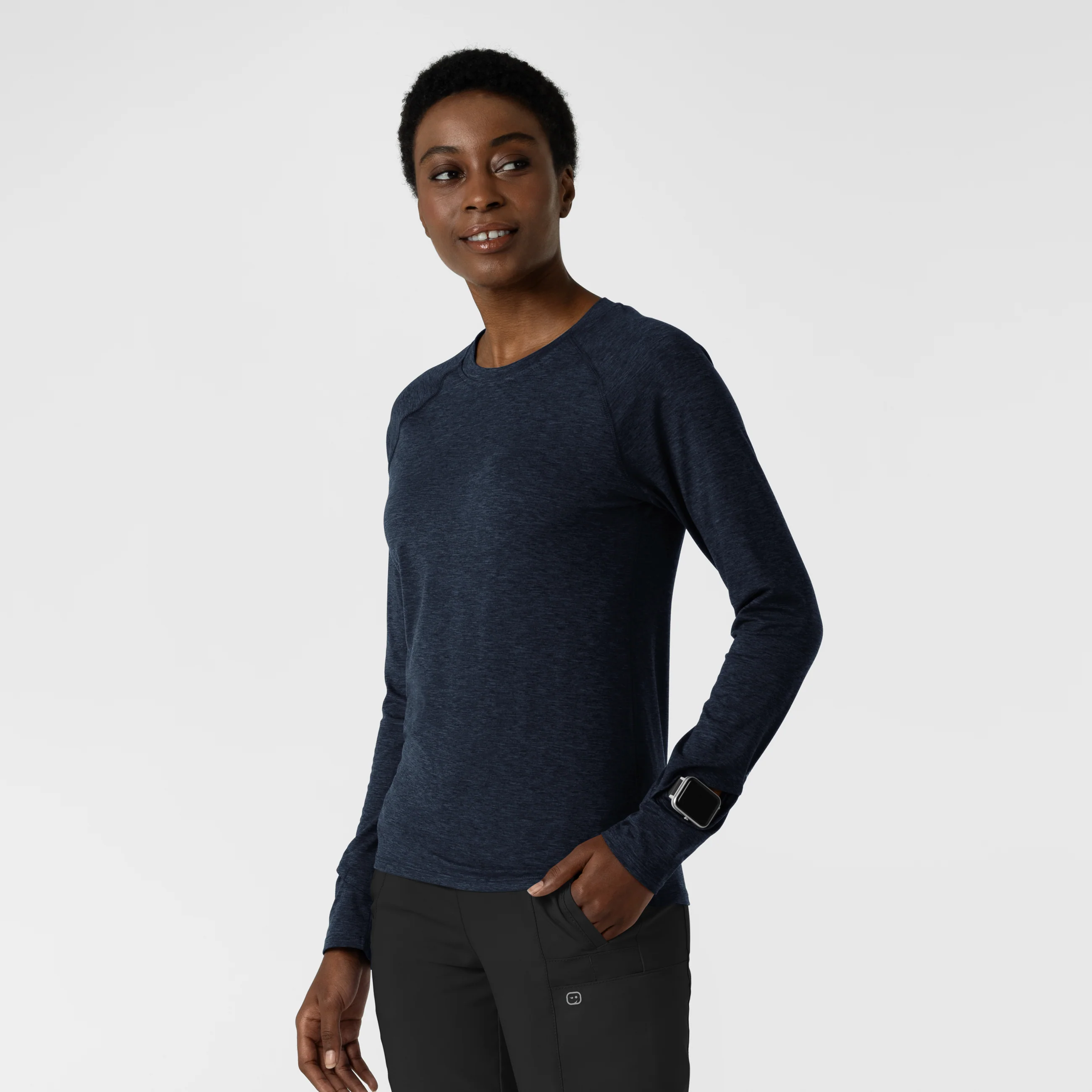 Women's Watch Window Long Sleeve Underscrub Top - Navy Heather - Image 4