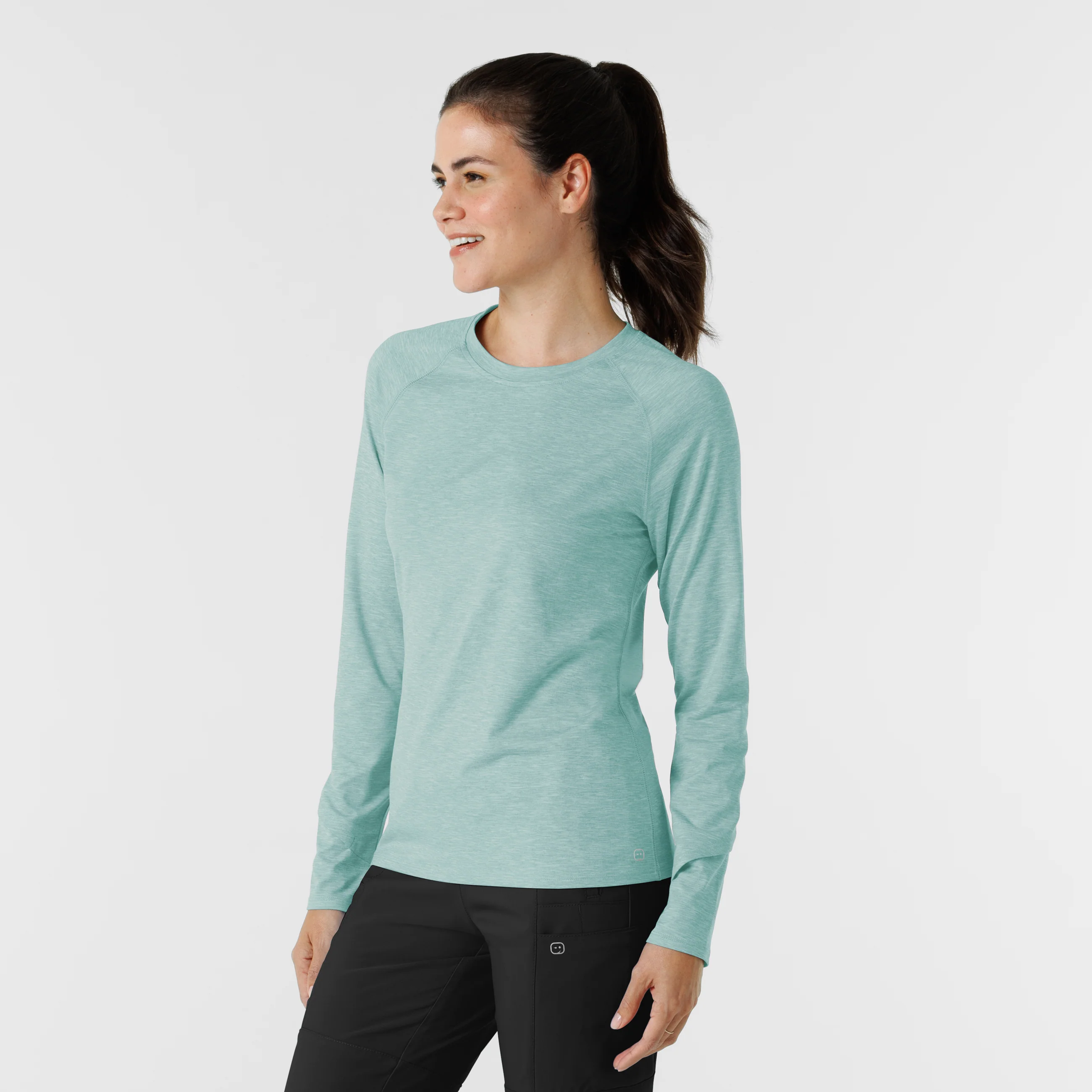 Women's Watch Window Long Sleeve Underscrub Top - Sky Blue Heather - Image 4