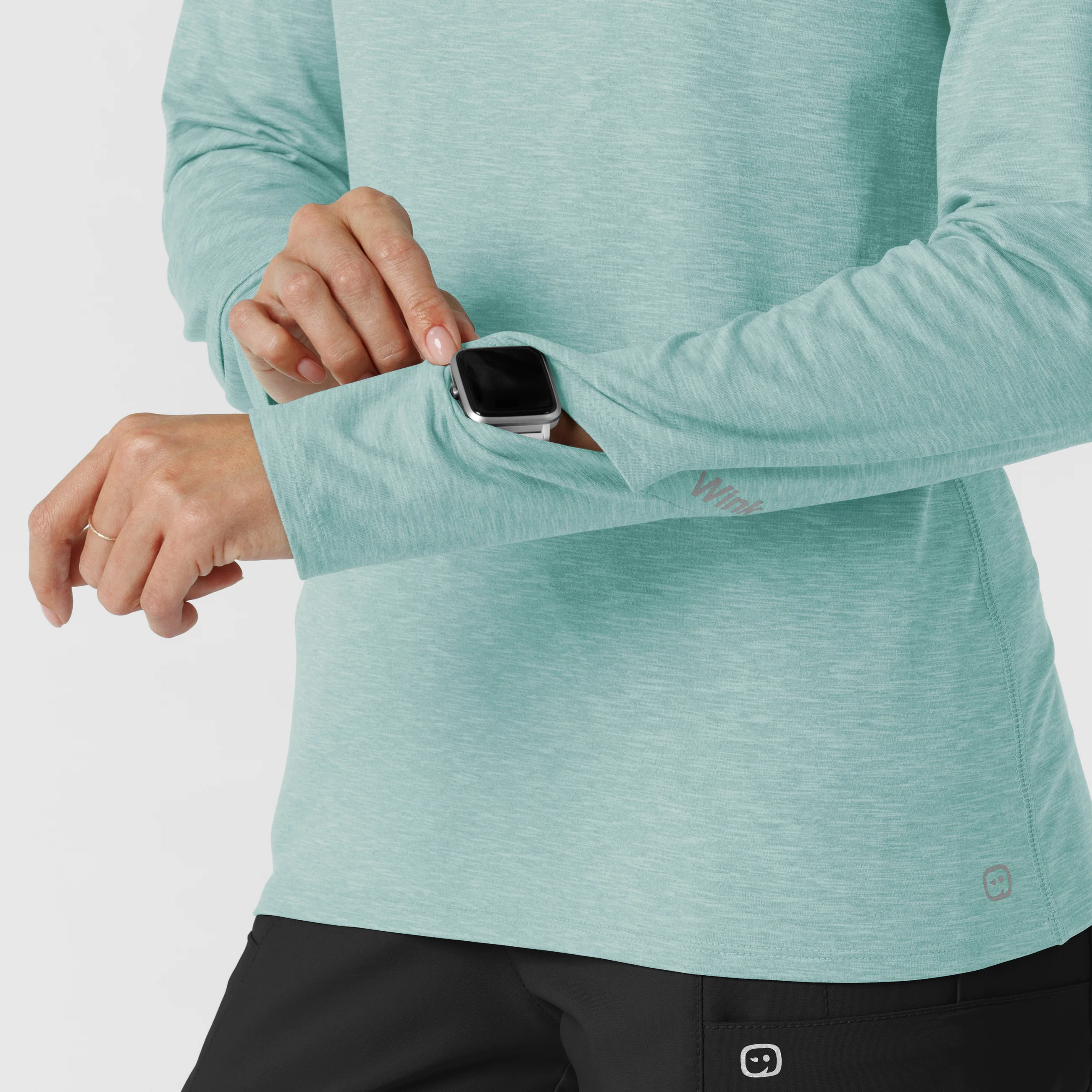 Women's Watch Window Long Sleeve Underscrub Top - Sky Blue Heather - Image 7
