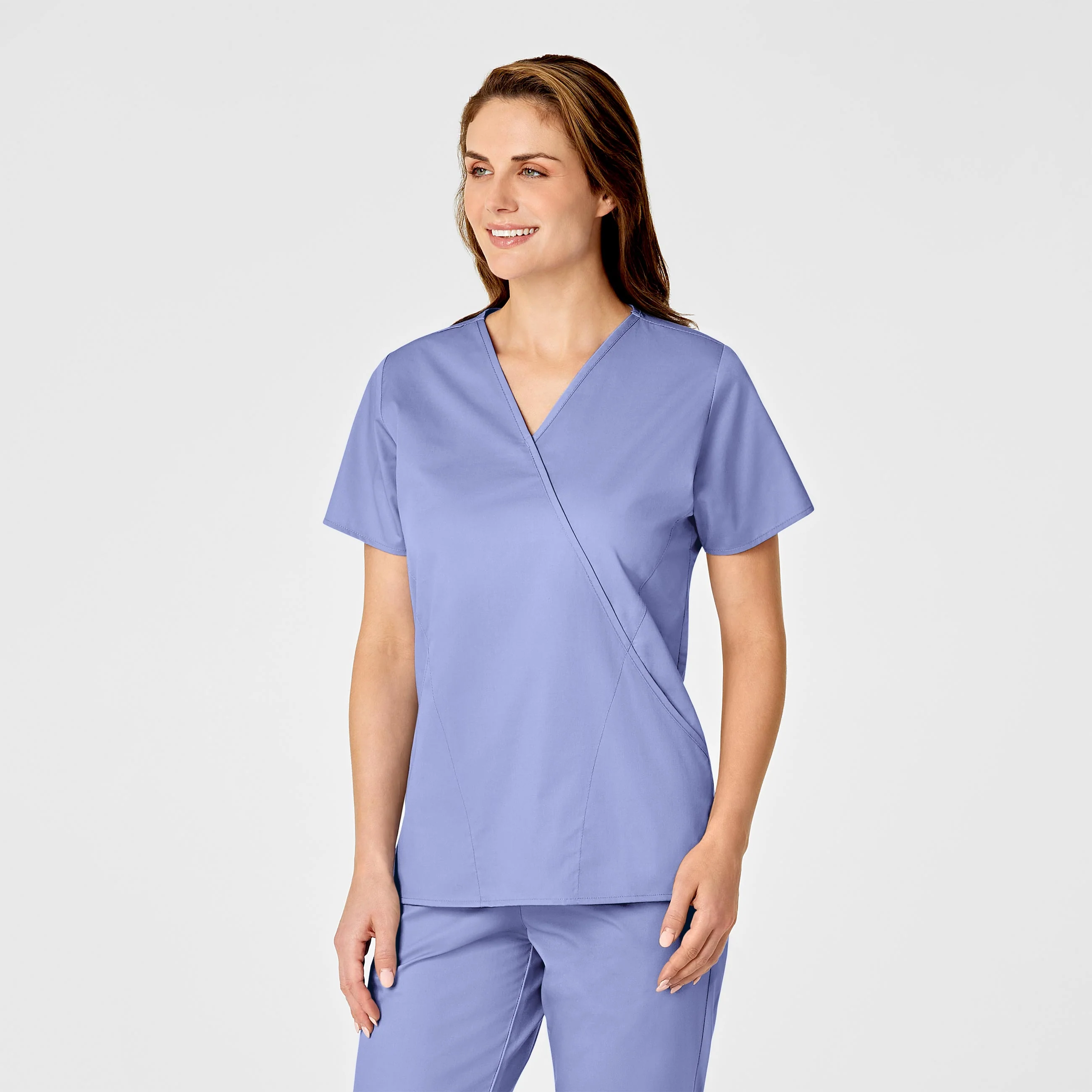 WonderWORK Women's Mock Wrap Scrub Top - Ceil Blue - Image 4