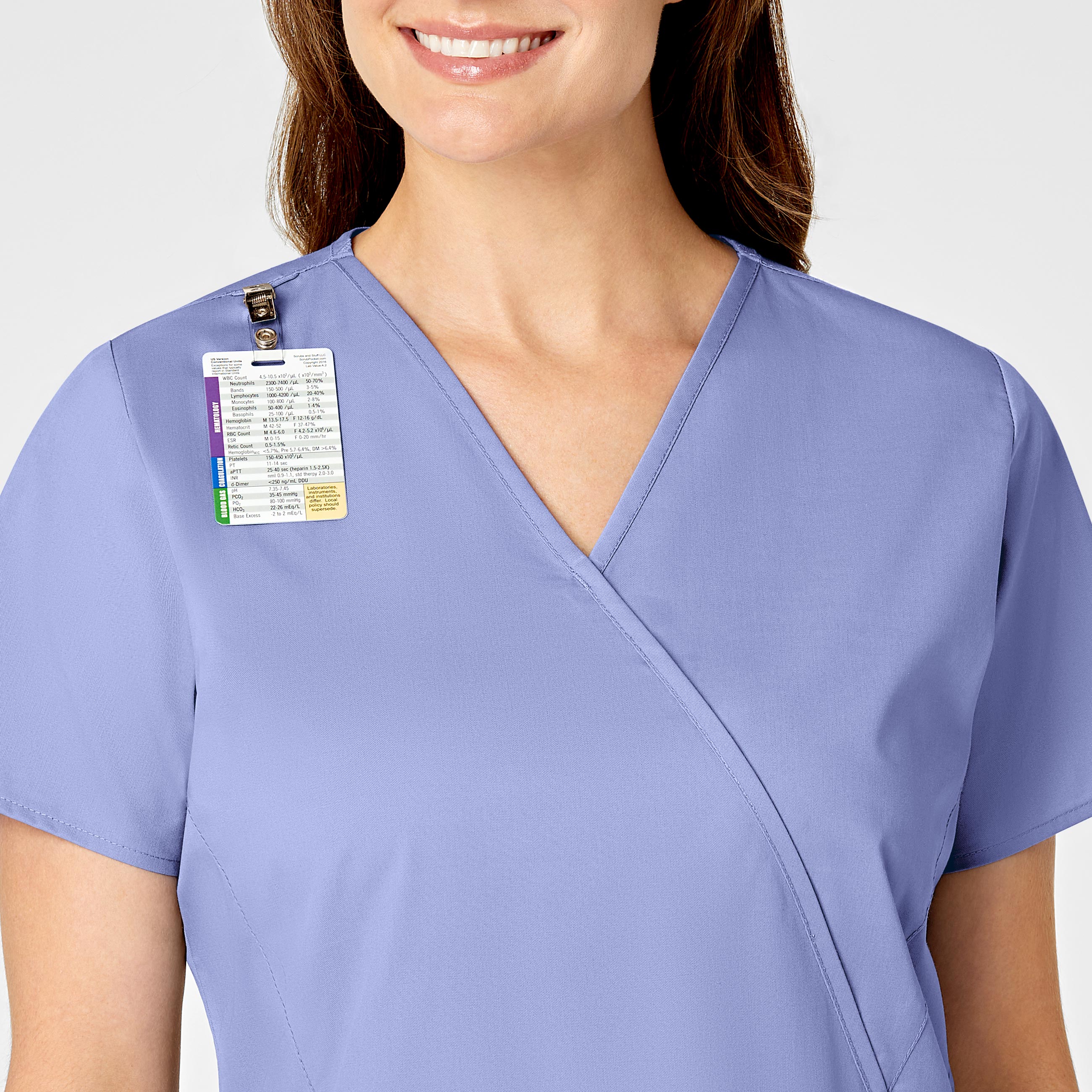 WonderWORK Women's Mock Wrap Scrub Top - Ceil Blue - Image 6