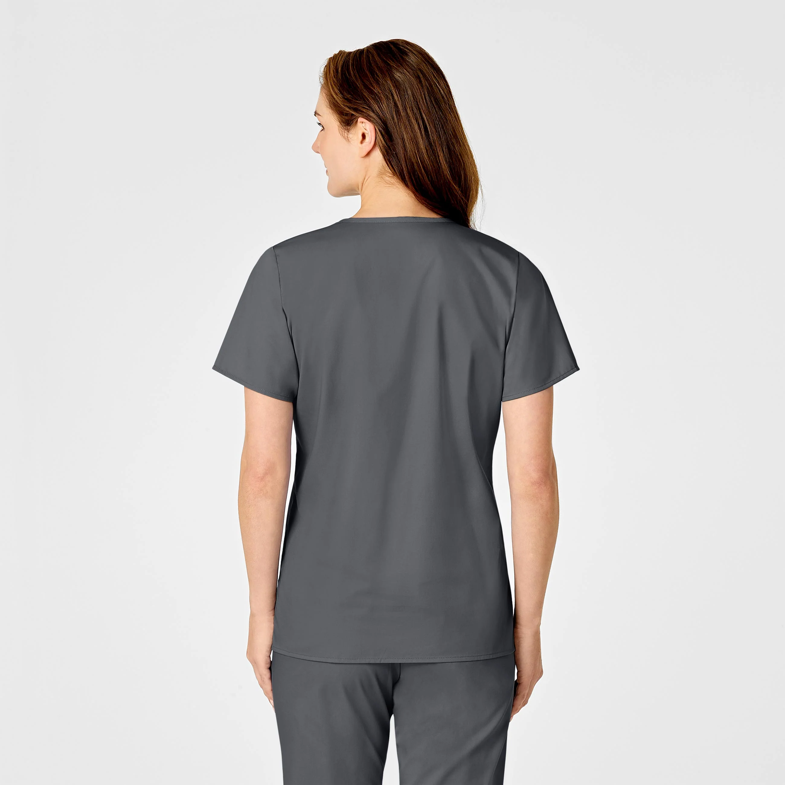 WonderWORK Women's Mock Wrap Scrub Top - Pewter - Image 2