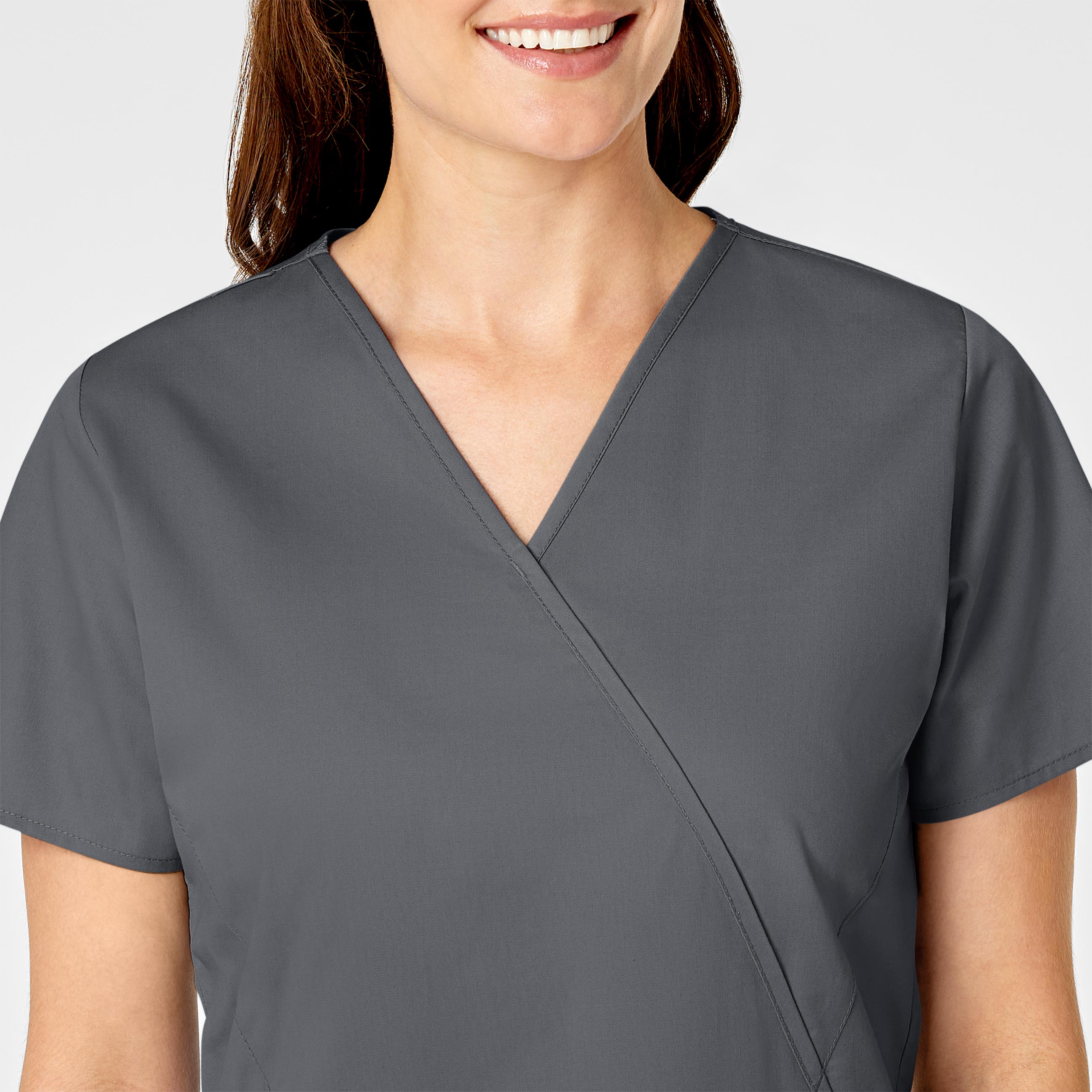 WonderWORK Women's Mock Wrap Scrub Top - Pewter - Image 5