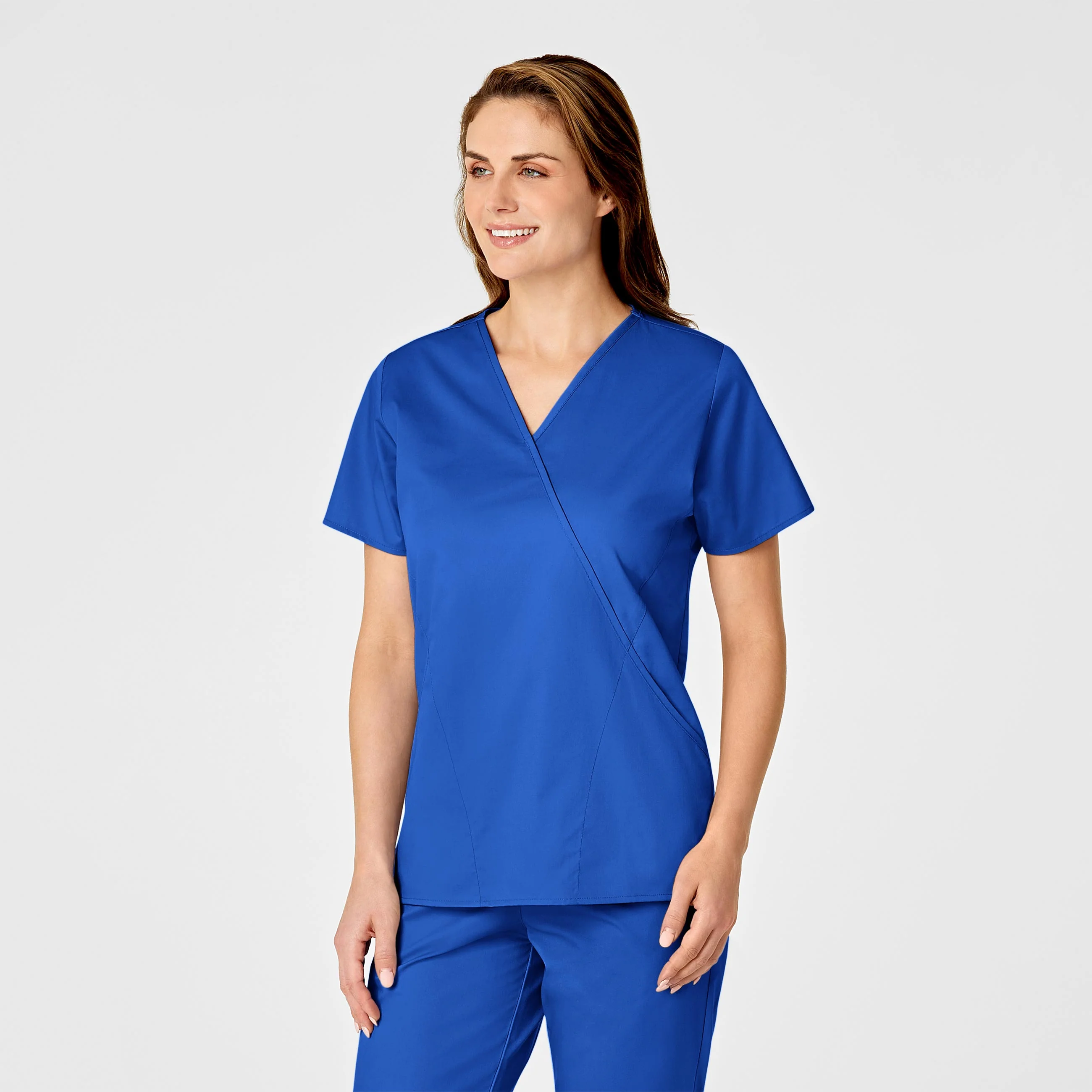 WonderWORK Women's Mock Wrap Scrub Top - Royal - Image 4