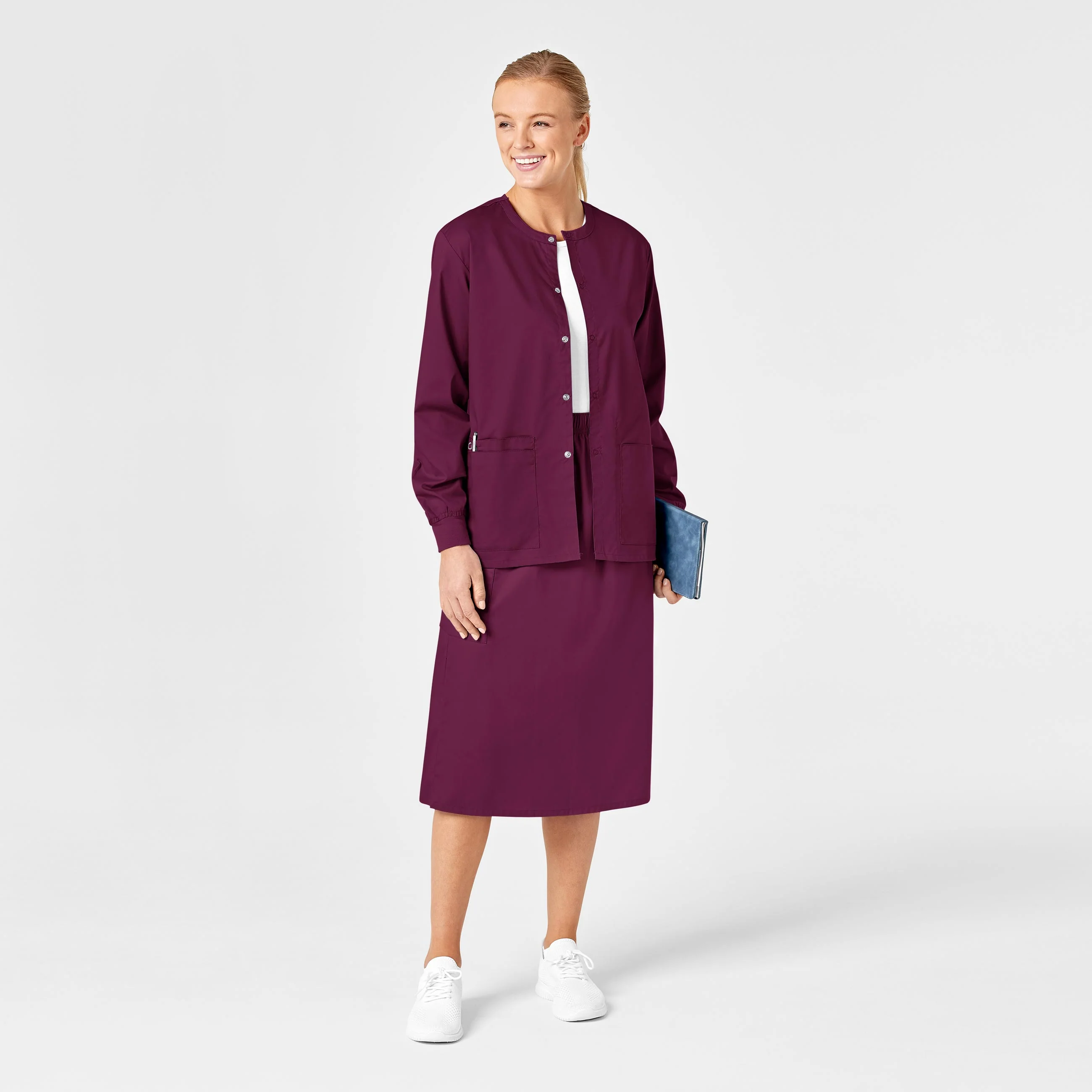 WonderWORK Women's Pull On Cargo Scrub Skirt - Wine - Image 3
